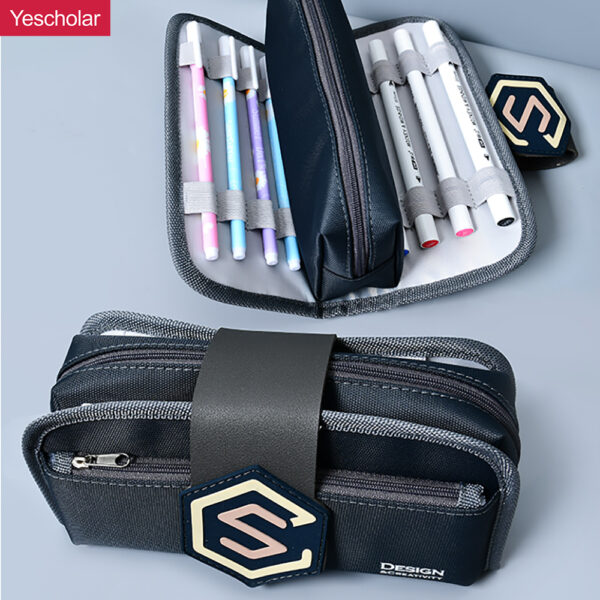 DM_20251020110200_001 Canvas Korean Style three zipper multifunctional Detachable large capacity Pencil Case YE7088