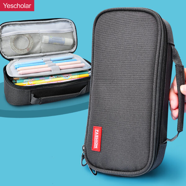 DM_20251020115354_001 Canvas portable big capacity three-layer solid color simple pencil case with handle YE7064