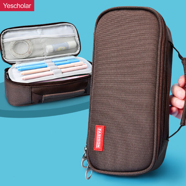 DM_20251020115355_001 Canvas portable big capacity three-layer solid color simple pencil case with handle YE7064