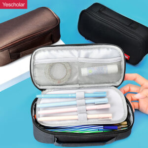 DM_20251020115358_001 Canvas portable big capacity three-layer solid color simple pencil case with handle YE7064