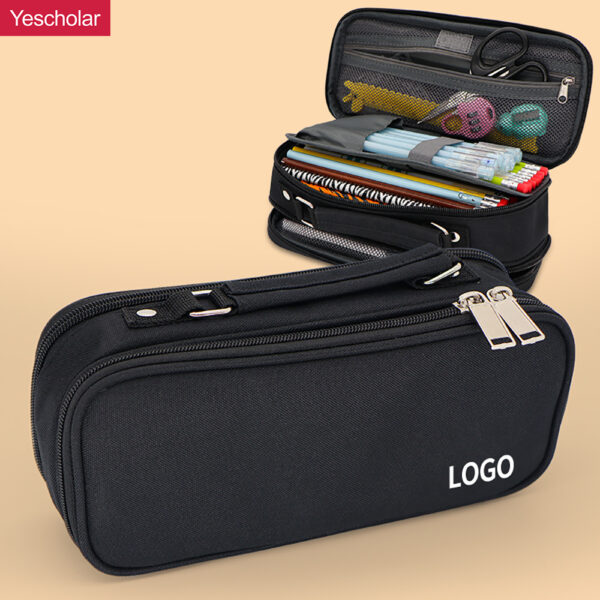 DM_20251020120235_001 Canvas small batch custom printed logo portable high capacity plain black pencil case YE7157