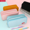 Canvas simple Three Zip tier Large Capacity Double Window Pencil Case YE7090