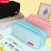 Canvas simple Three Zip tier Large Capacity Double Window Pencil Case YE7090