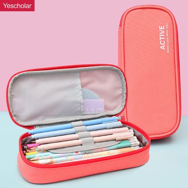 Canvas solid colored simple double layer large capacity waterproof pencil case YE7008