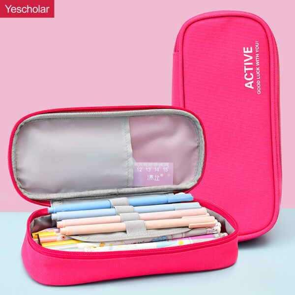 Canvas solid colored simple double layer large capacity waterproof pencil case YE7008