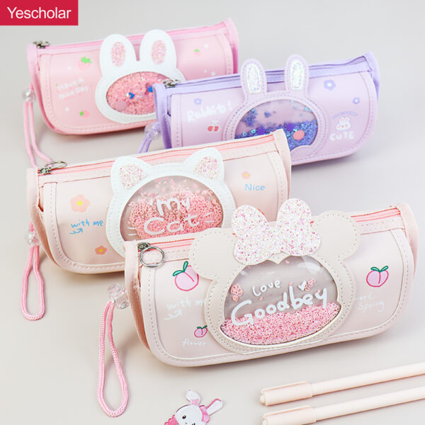 Canvas cartoon Large Capacity Transparent Window Quicksand purple girly Pencil Case YE7179