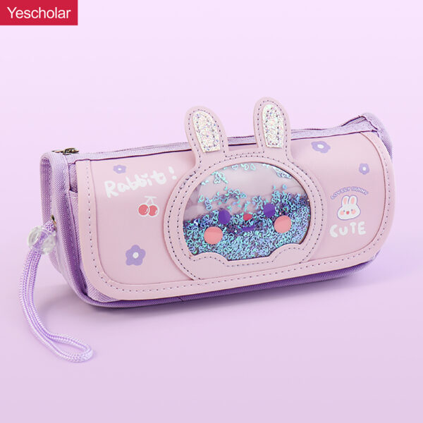 Canvas cartoon Large Capacity Transparent Window Quicksand purple girly Pencil Case YE7179
