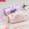 Canvas cartoon Large Capacity Transparent Window Quicksand purple girly Pencil Case YE7179