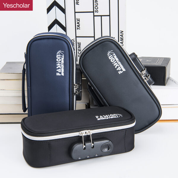 Polyester fiber multi-function individual slots double layer pencil case with code lock YE6559