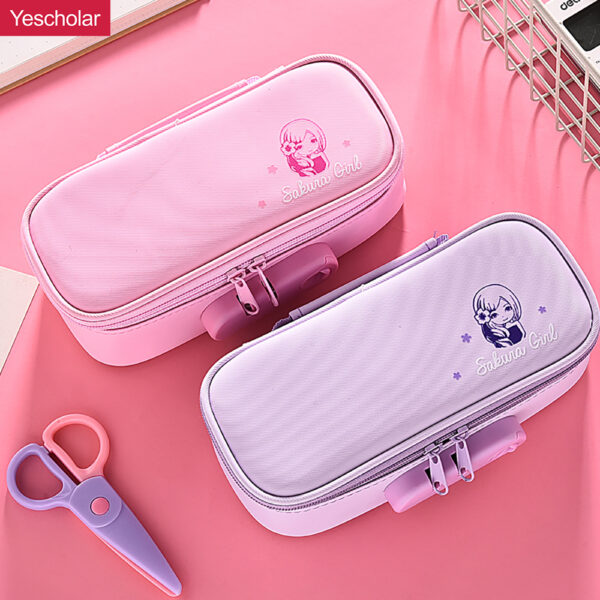 Polyester fiber multi-function individual slots double layer pencil case with code lock YE6559