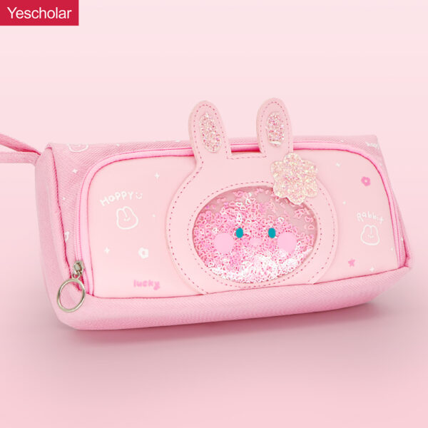 DM_20251020141540_001 Canvas pink Cartoon Transparent glitter Window Quicksand multifunction Pencil Case YE7162