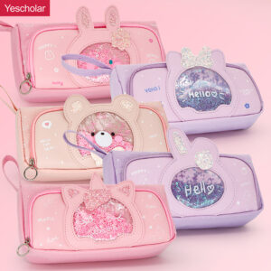 DM_20251020141542_001 Canvas pink Cartoon Transparent glitter Window Quicksand multifunction Pencil Case YE7162