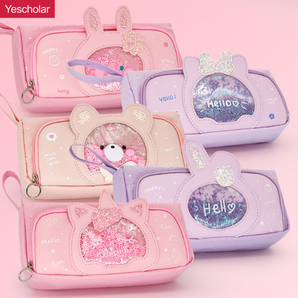 DM_20251020141542_001 Canvas pink Cartoon Transparent glitter Window Quicksand multifunction Pencil Case YE7162