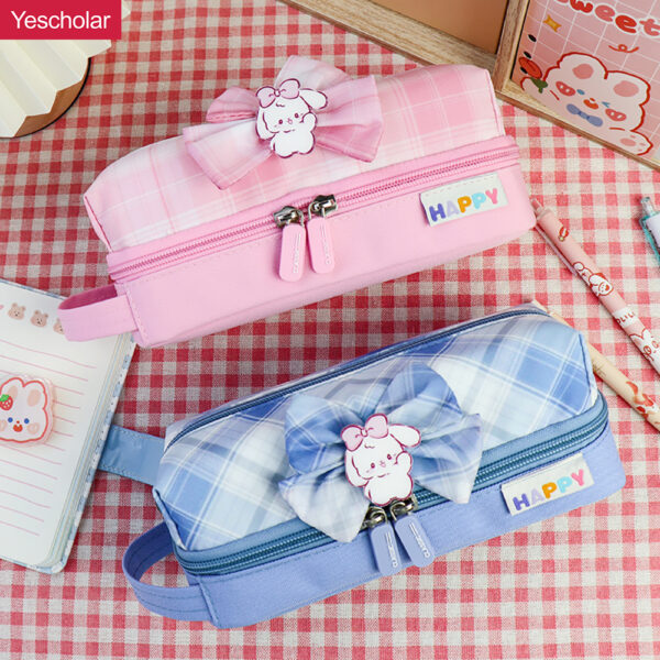 DM_20251020141745_001 Double-layer oxford cloth cute japanese and South Korea JK dual zipper pencil case YE7187