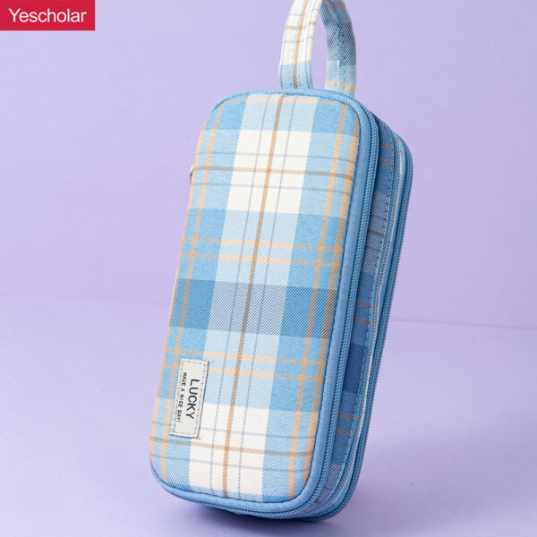 DM_20251020142109_001 (1) Polyester fiber JK girly style 3 zipper large capacity checkered pencil case YE7093