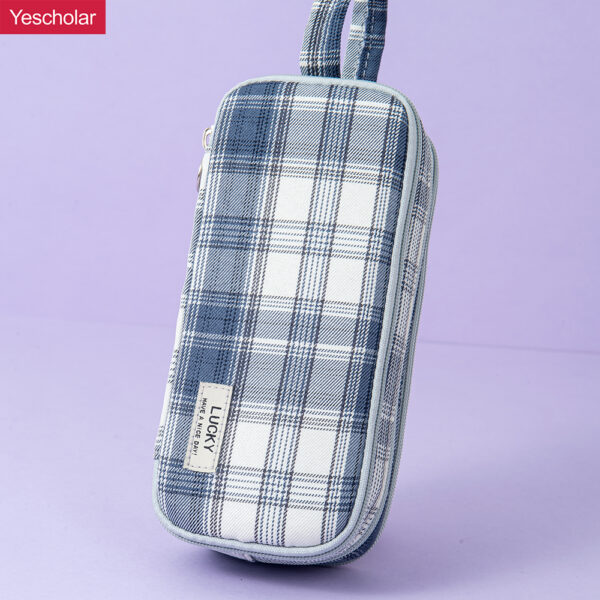 DM_20251020142109_001 Polyester fiber JK girly style 3 zipper large capacity checkered pencil case YE7093