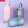 DM_20251020142111_001 (1) Polyester fiber JK girly style 3 zipper large capacity checkered pencil case YE7093