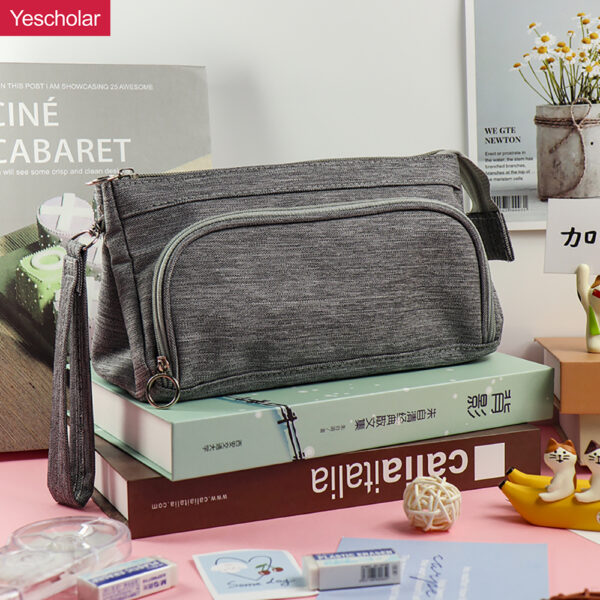 DM_20251020142656_001 Canvas large-capacity multi-functional Japanese and Korean triangle plain pencil case YE7500