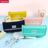 plain Canvas solid color can processed custom simple korean style triangle pencil case YE7221