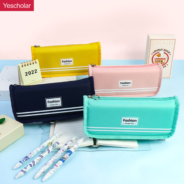 plain Canvas solid color can processed custom simple korean style triangle pencil case YE7221