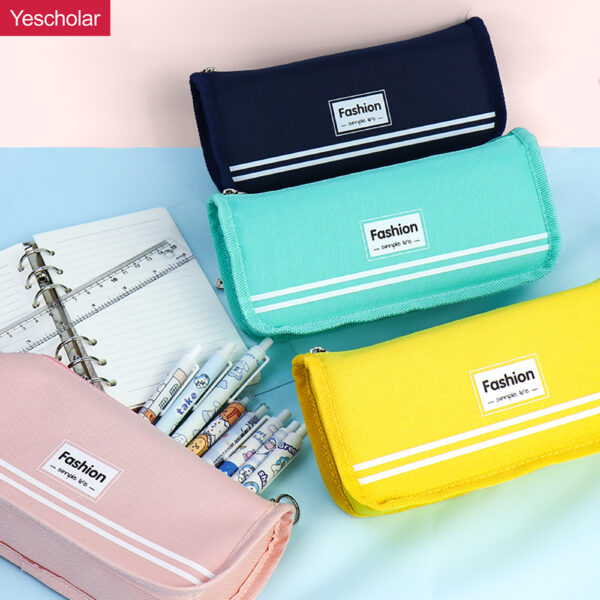 plain Canvas solid color can processed custom simple korean style triangle pencil case YE7221
