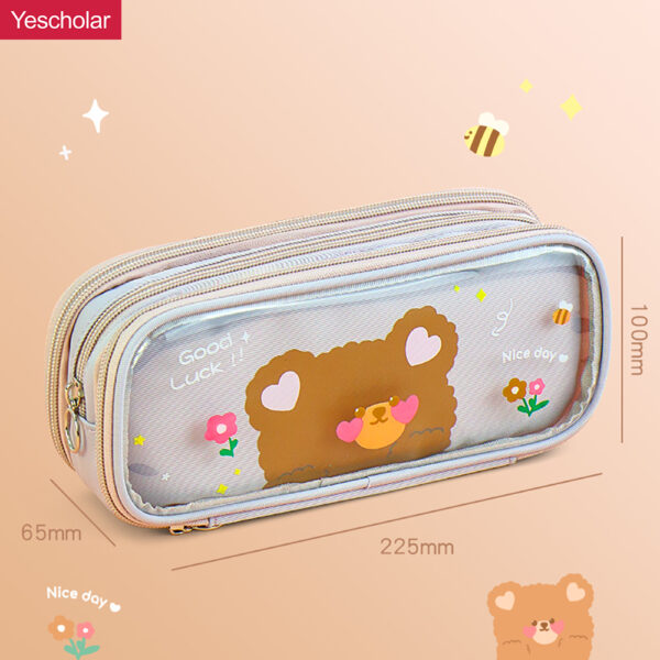 pvc transparent large capacity cute ins japanese style cartoon triple zip pencil case YE7181