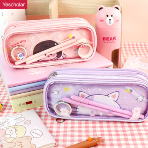 DM_20251020150020_001 pvc transparent large capacity cute ins japanese style cartoon triple zip pencil case YE7181
