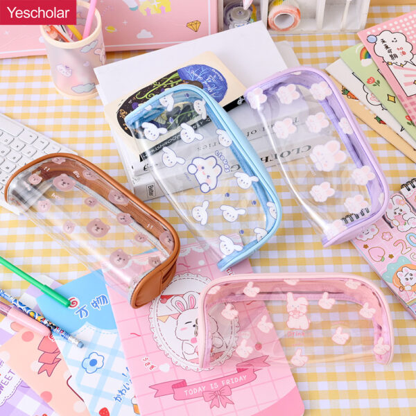 Transparent PVC large soft capacity student cute simple cartoon pencil case YE7186+YE7180