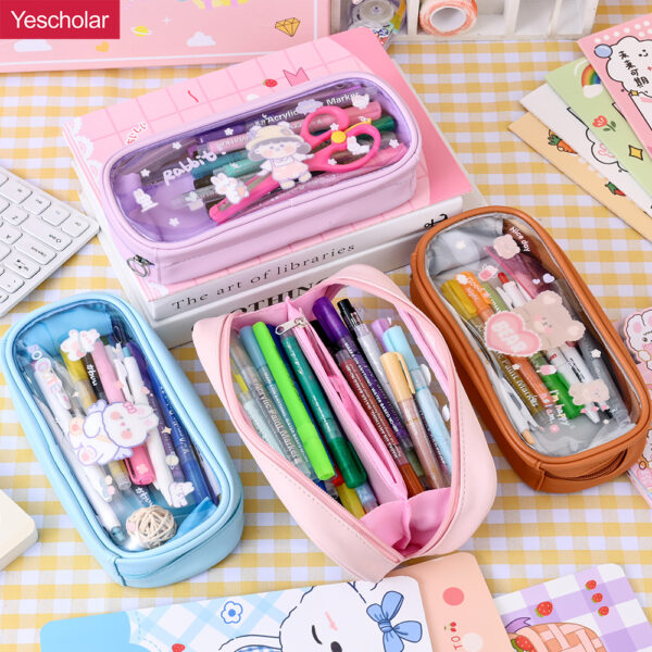 Transparent PVC large soft capacity student cute simple cartoon pencil case YE7186+YE7180